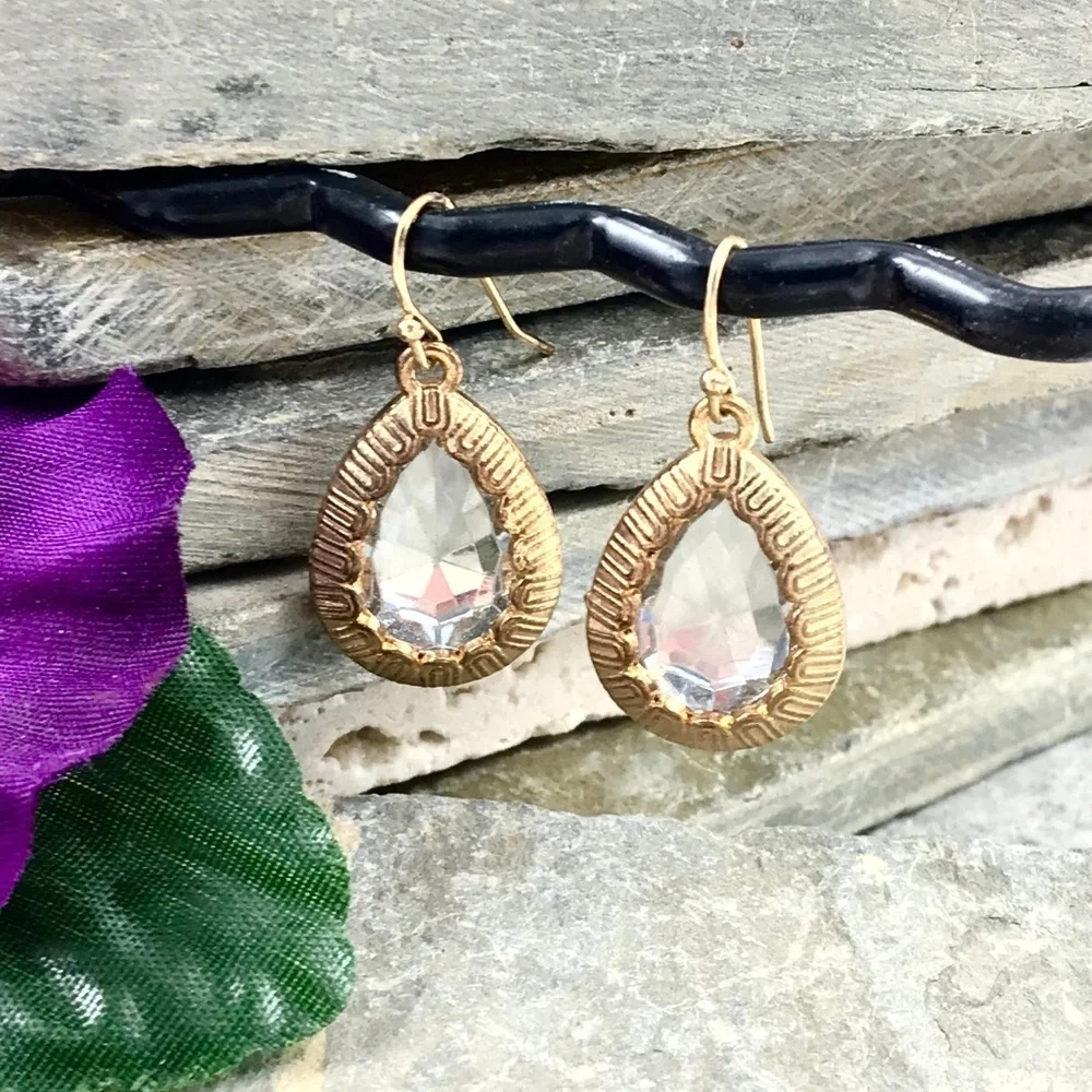 Gold Jeweled Dangle Earrings